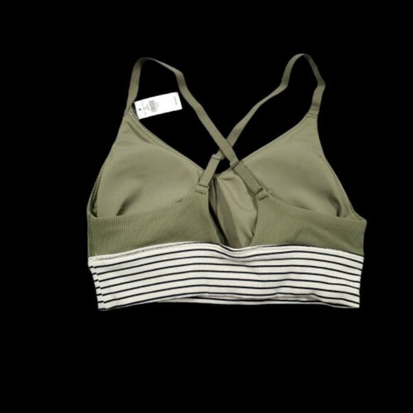 Aerie Offline Ribbed Scoop Sports Bra Green Striped Lined Padded Size Medium - Picture 2 of 5